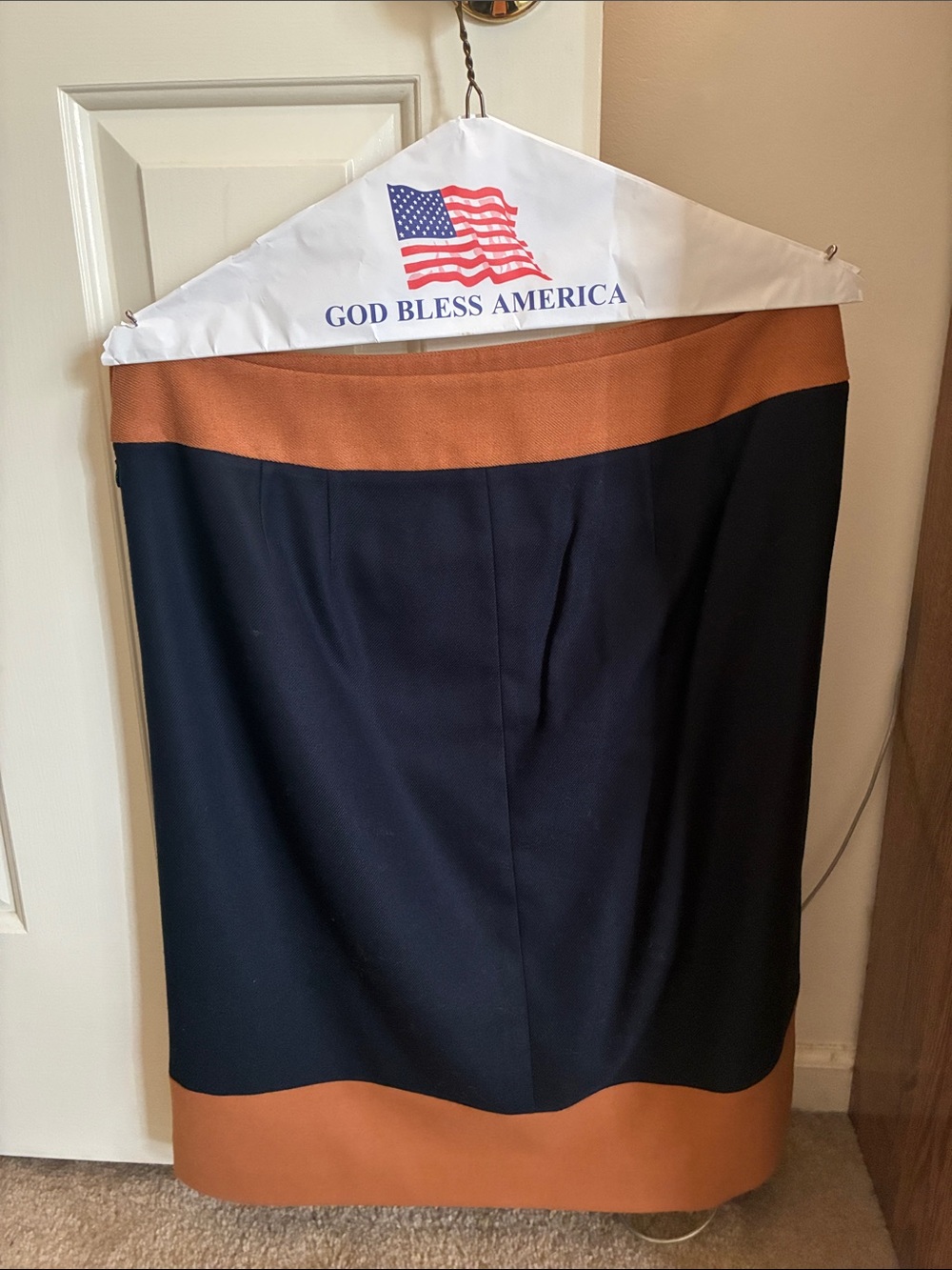 LOFT Navy Pencil Skirt with Camel Bands